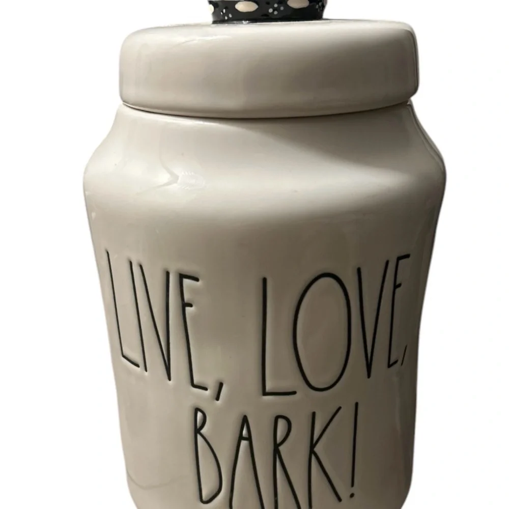 Rae Dunn by Magenta LL Ceramic Crown Top Canister Dog Treats LIVE, LOVE, BARK‎